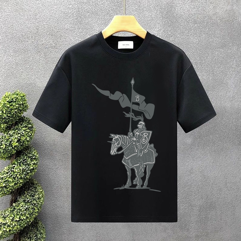 Mens Heavyweight Cotton Casual Streetwear Crew Neck Loose Fit Short Sleeve Designer Knight Print T-Shirt For Summer Daily Fashion Wear
