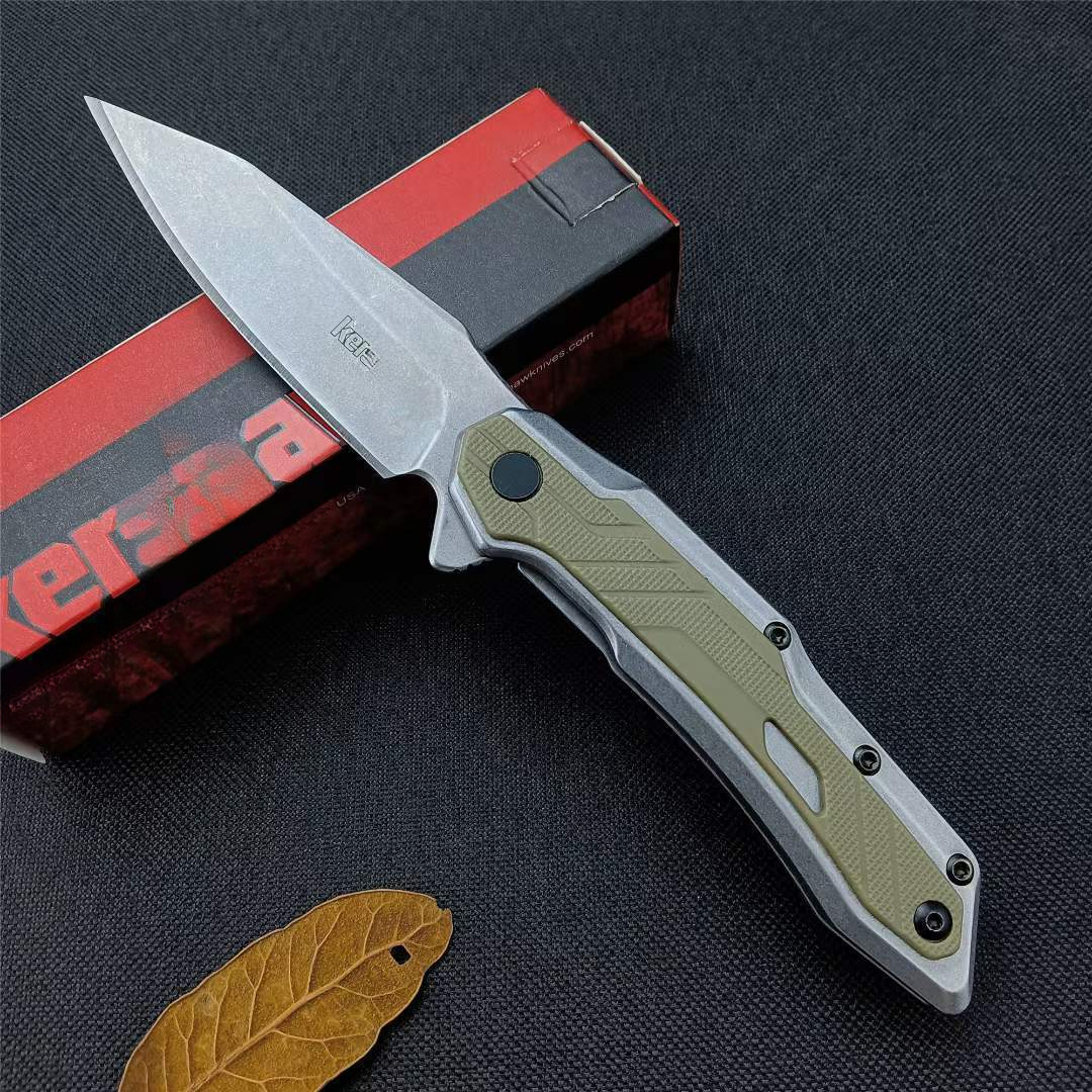 KS 1369 Folding Pocket Knife Assisted Flipper 2.95 Inch 8Cr13Mov Stonewashed Clip Point Blade G10 Handle for Camping EDC