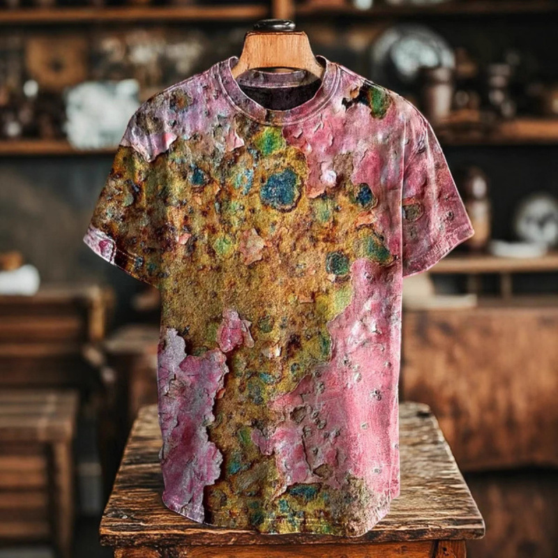 Mens Designer Vintage Baroque Print T Shirt Short Sleeve Crew Neck Streetwear Top Hip Hop Style Gold Black Pattern Casual Daily Wear