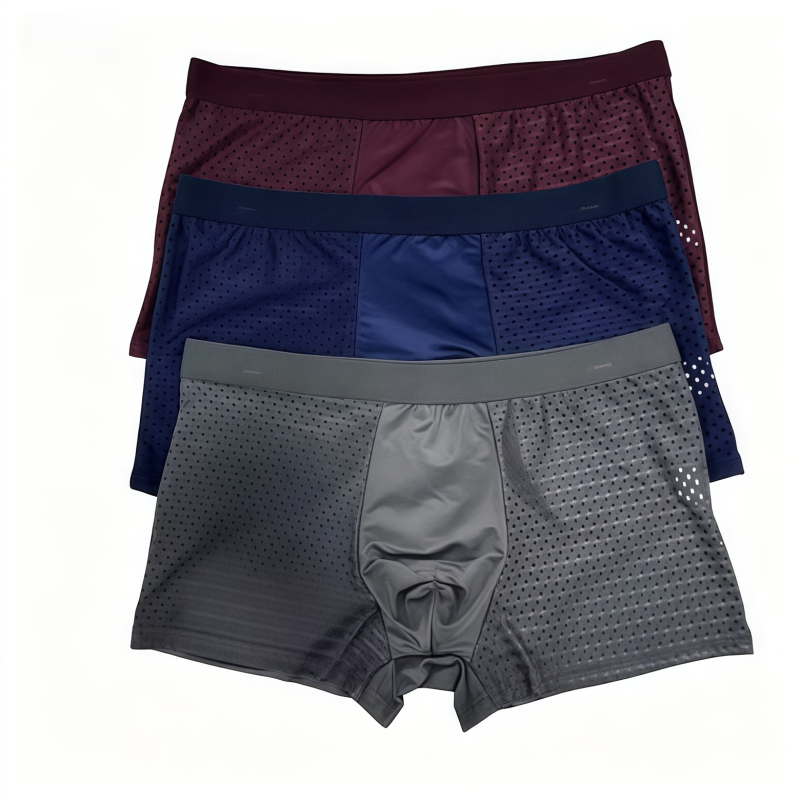 Men's Ice Silk Boxer Briefs, Seamless Mesh Thin Style, Sexy Boxer Shorts, 3-Pack