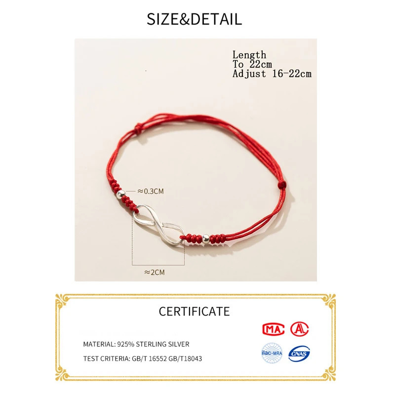 La Monada 925 Silver Eight Infinite Red Rope Bracelets Red Thread Line String Jewelry Bracelets For Women Lucky Adjustable 260427