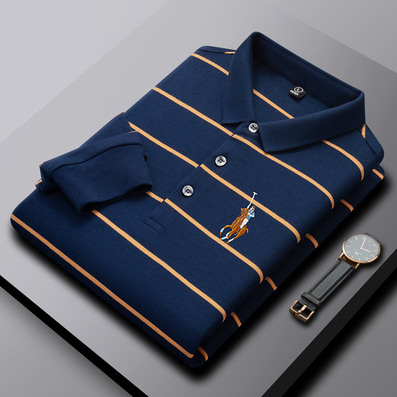Mens Designer Cotton Striped Polo Shirt Long Sleeve Embroidered Logo Casual Knitted Top Business Style Plus Size Office Party Wear