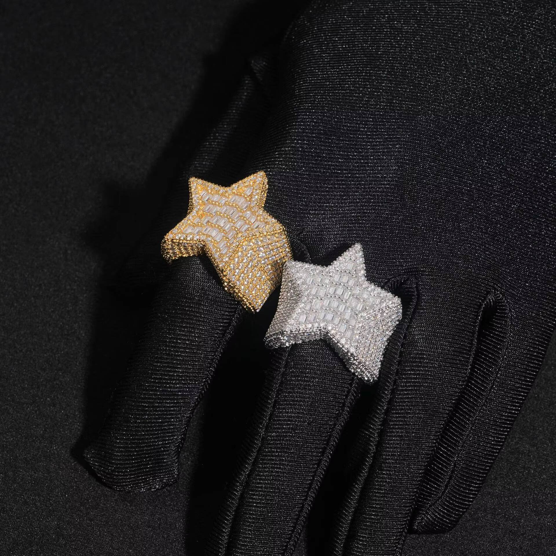 Luxury Shiny Fine Jewelry Sparkling 925 Sterling Silver VVS1 Baguette Moissanite Large Star Ring for Women