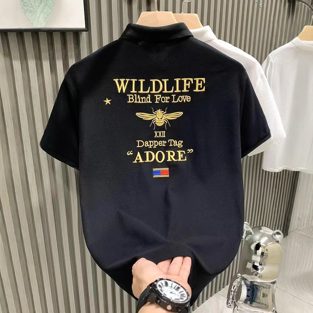 Designer Polo Shirt Mens Silky Cotton Gold Bee Embroidered Business Casual Short Sleeve Top For Summer Daily Work Fashion In Black White Plus Sizes
