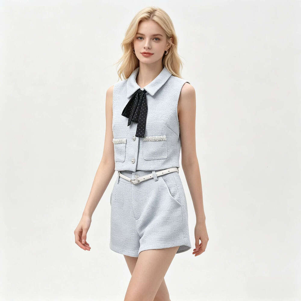 Designer's high-end women's clothing spring k30 new style French youth vest A-line shorts sweet beauty style set
