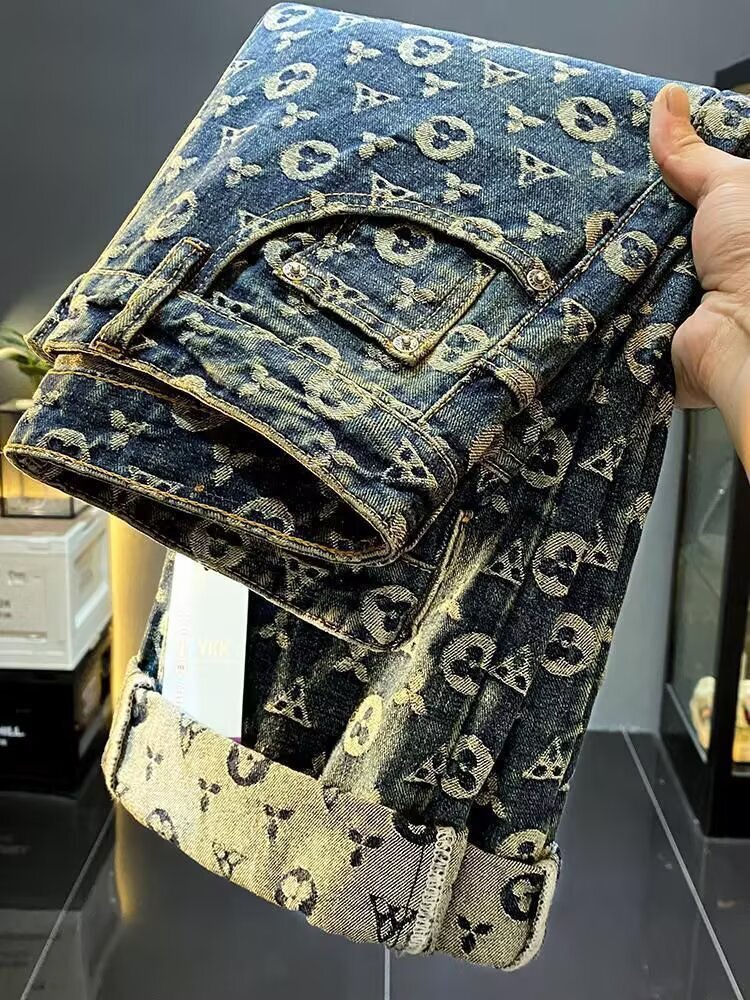 luxury brand designer highend jacquard denim pants for men new arrivals in autumn and winter high street style loose and straight fit casual wideleg l