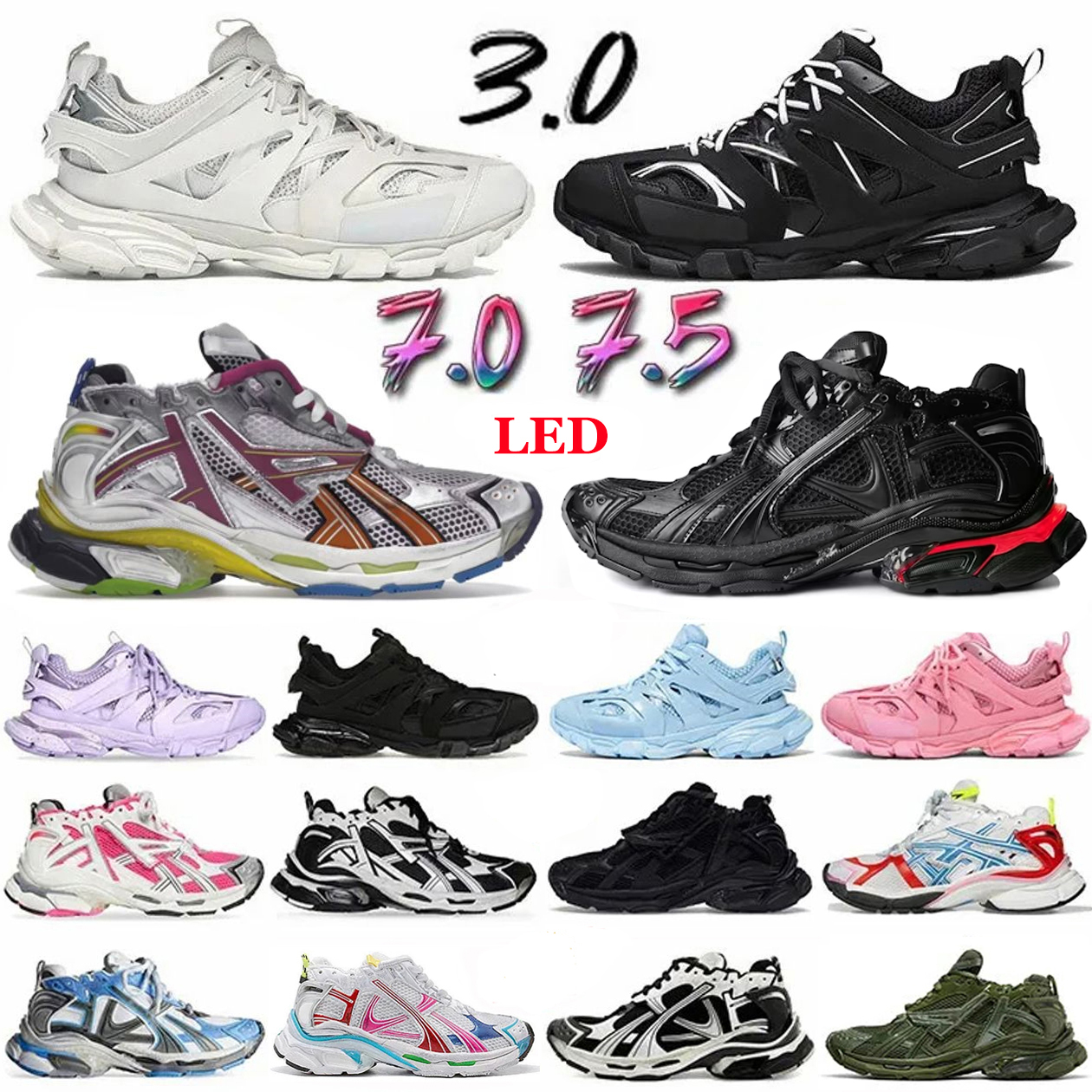 With Box Designer Shoes Womens Mens Runner 7.0 7.5 LED Track 3.0 Multicolor Black White Burgundy Trainers Loafers plate-forme Paris Luxury Sneakers 36-45