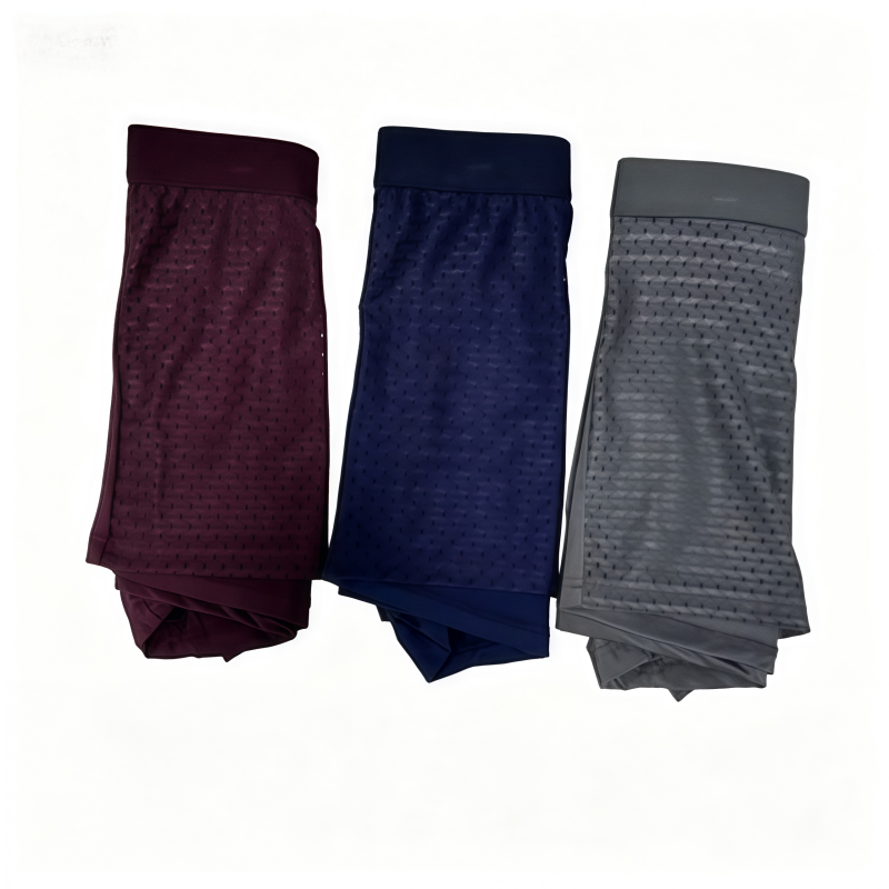 Men's Ice Silk Boxer Briefs, Seamless Mesh Thin Style, Sexy Boxer Shorts, 3-Pack