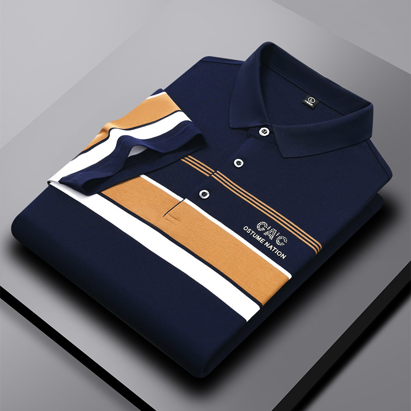 Designer Polo Shirt Mens Color Block Striped Rhinestone Letter Print Business Casual Short Sleeve Breathable Cotton Top For Summer Daily Office Fashio