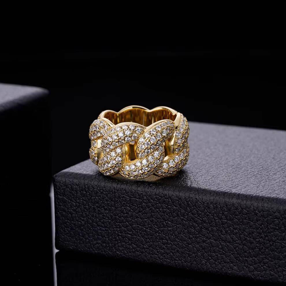 Fashion Fine Hip Hop Jewelry Iec Out VVS Moissanite Diamond 925 Sterling Silver Finger Cuban Link Ring for Men