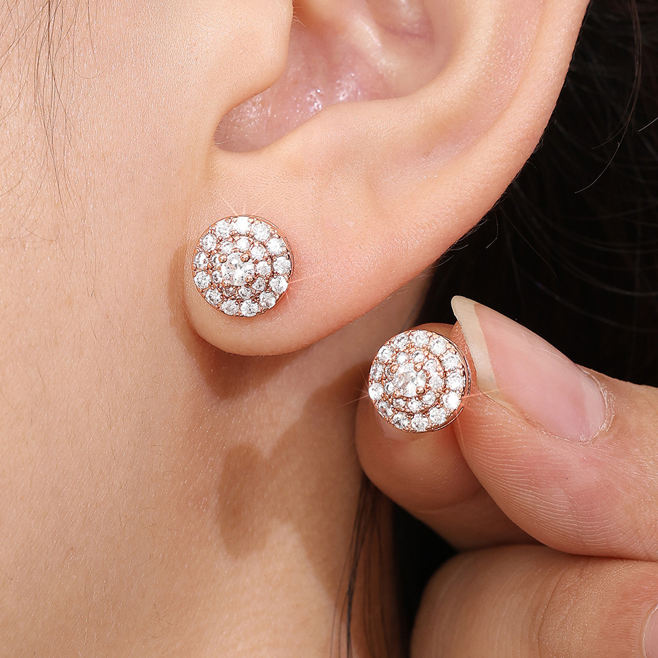 Full diamond micro-set round earrings. Best-selling custom design. Women's hip-hop earrings for Europe and America. Amazon's best-selling ea