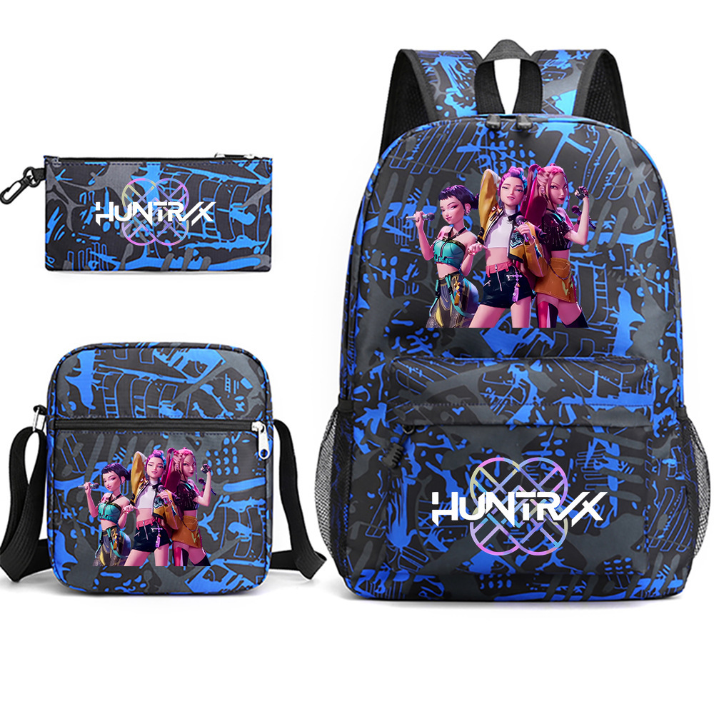 Kpop Hunters Demon Slayer Printed Student Backpack Shoulder Bag Pencil Case Three-Piece Set