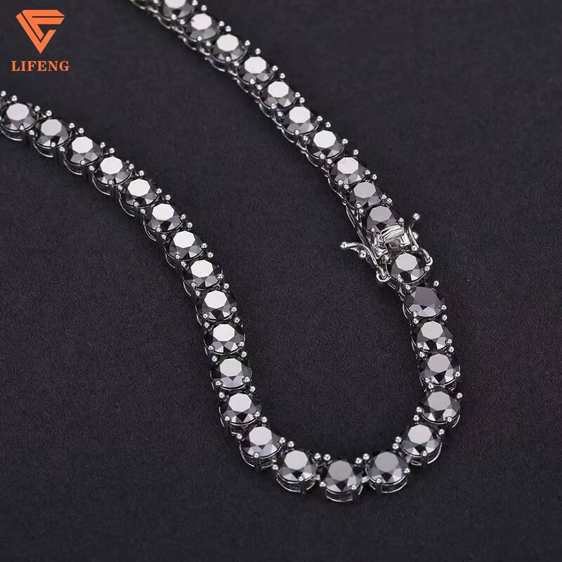 New Popular Hiphop Fashion Jewelry 6mm Iced Out Black Diamonds VVS Moissanite 925 Silver Necklace Tennis Chain for Mens