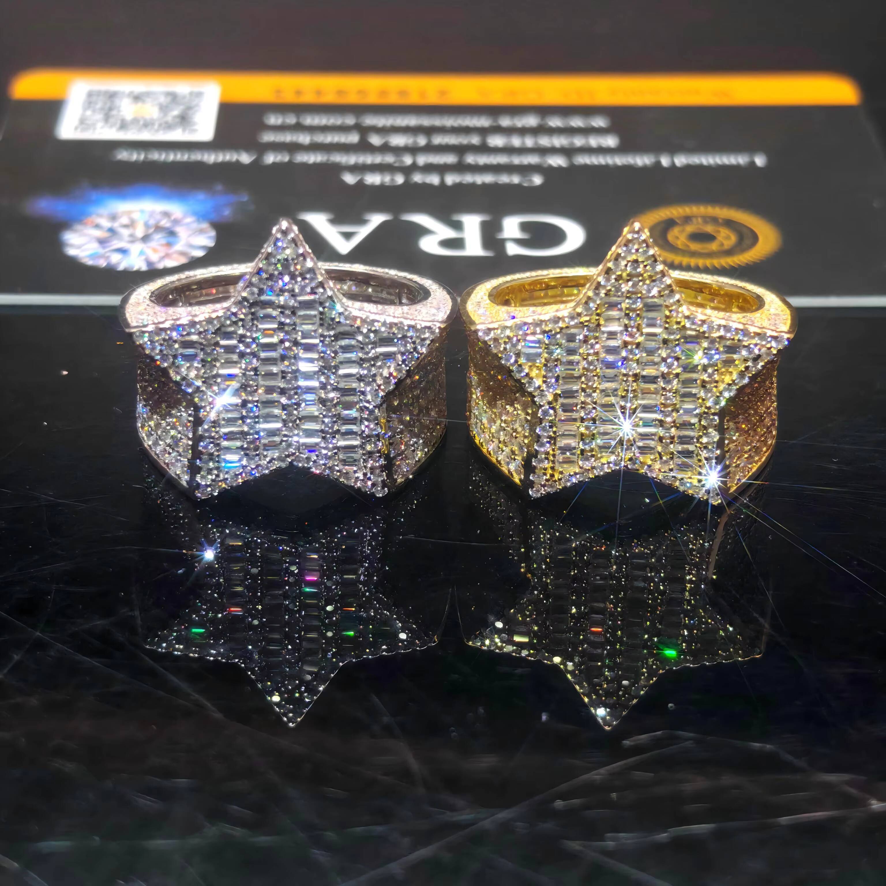 2025 Star Hip Hop Full Melee Moissanite Rings S925 White Yellow Gold Plated Mens GRA Certificate Ring