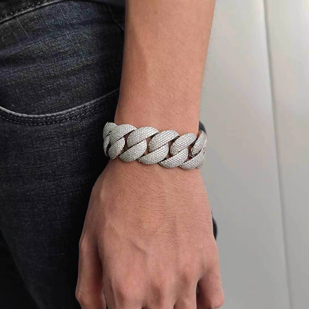 Fulsun Hip Hop Custom 24Mm Sugar Cube Cuban Chain S925 Sterling Silver Moissanite MenS Jewelry Accessory Bracelet