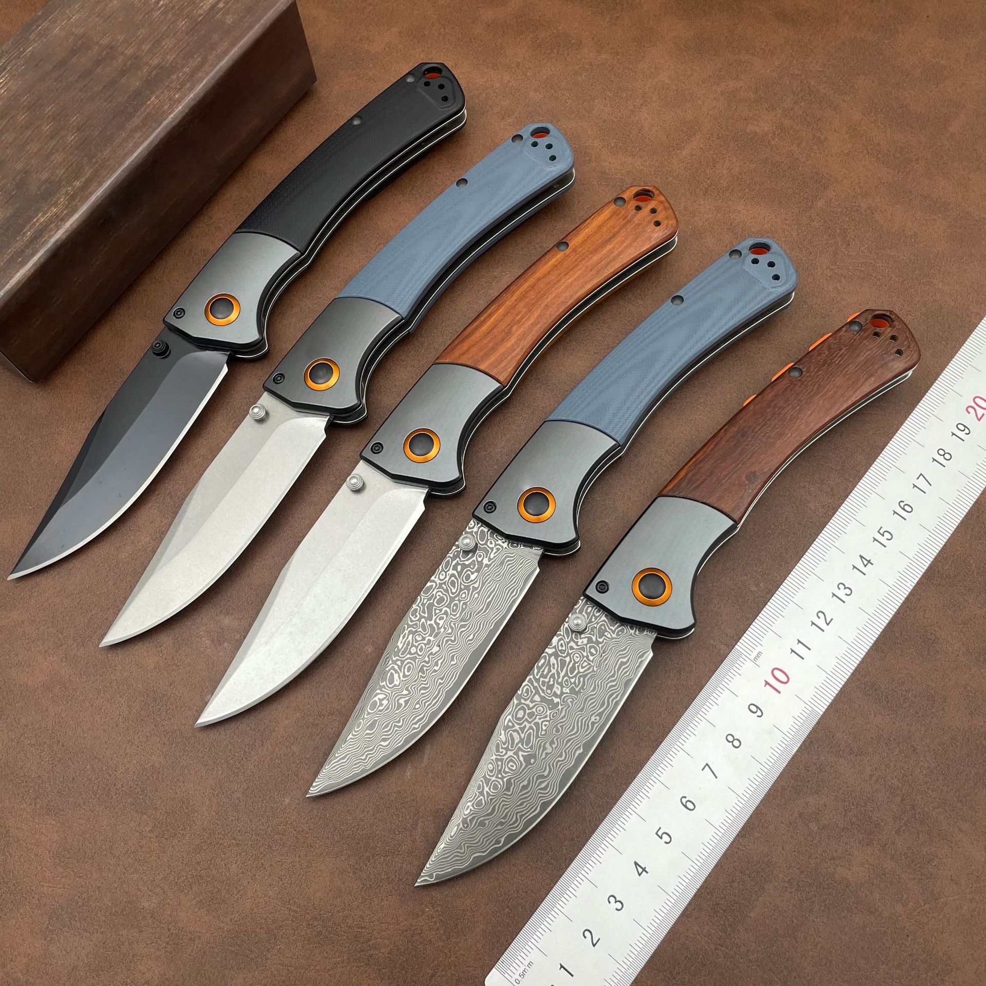 Damascus Steel Blade BM 15080 Crooked River Folding Knife Wooden / G10 Handles Outdoor Camping Pocket Knives EDC Tactical Tool