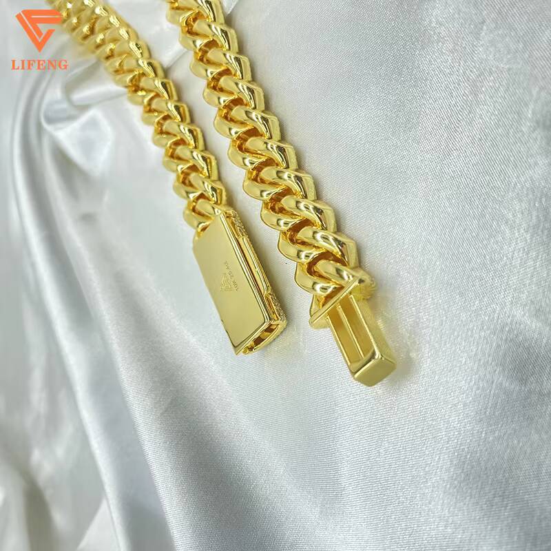 Lifeng Jewelrys Wholesale 3 Stone Cuban Link Chain 18K Gold Silver Plated Moissanite Necklace for Men Miami Style