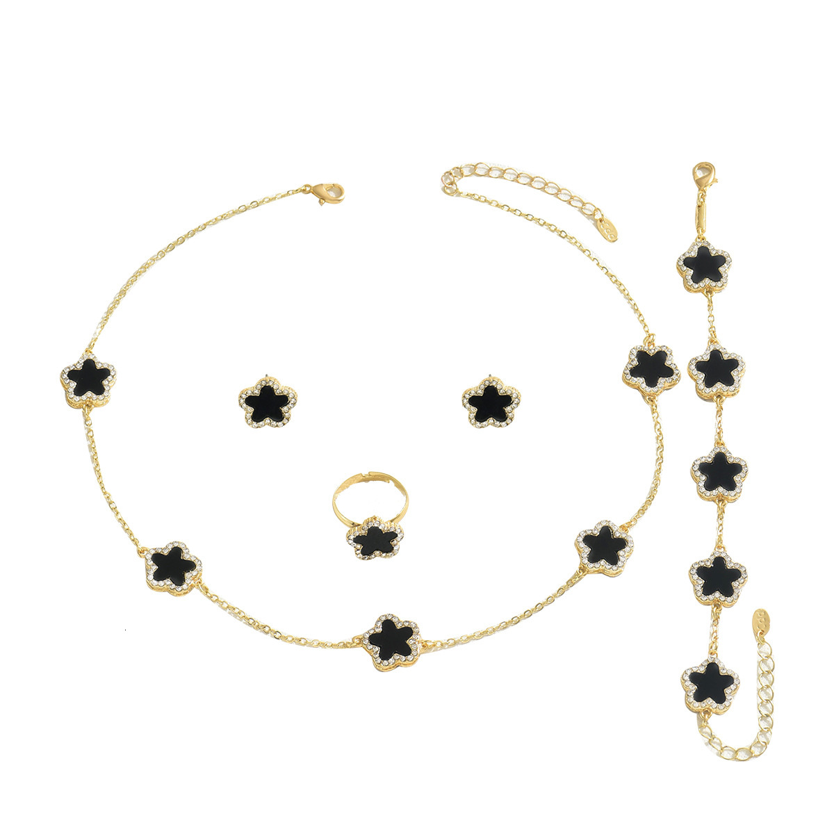designer necklace jewelry Hotselling women bracelet jewelry set with floral diamond design necklace earrings versatile niche ring High quality accesso