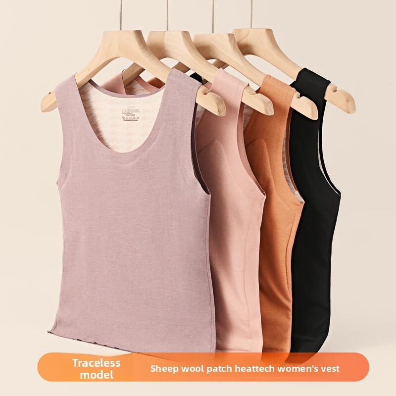 New sheep wool-filled patch thermal for women, 7A antibacterial seamless inner layer, men's autumn and winter thick fleece vest