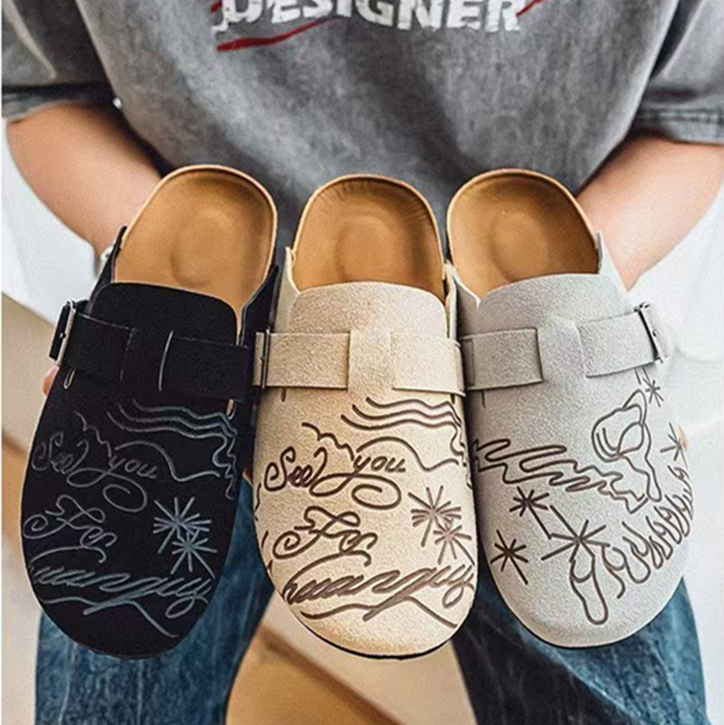 Closed-Toe Mule Slides Men Women Designer Clogs Sandals Clog Slippers Cork Flat Fashion Summer Genuine Leather Slide Favourite Beach scuffs