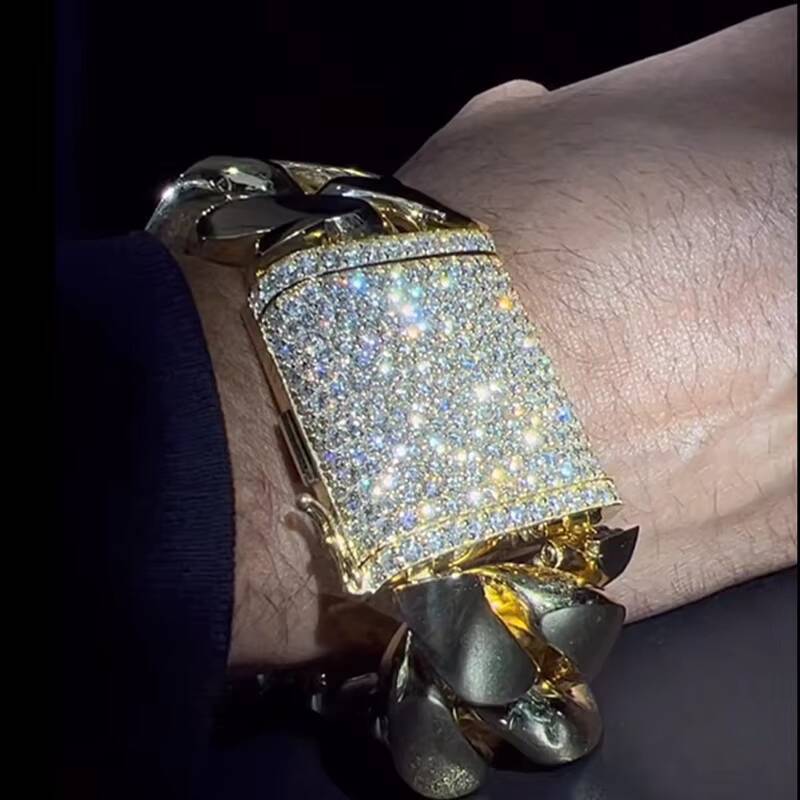 Mens Luxury High-Jewelry VVS Moissanite Diamond Cuban Bracelet with Gold Plated Ice Chain Pass Diamond Tester Hip Hop Style