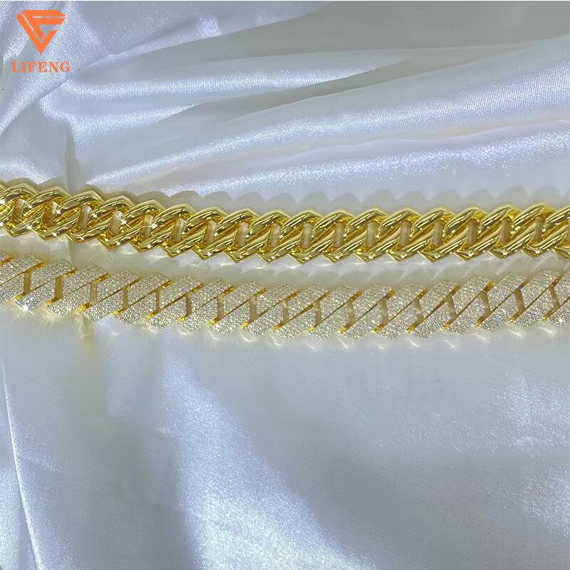 Lifeng Jewelrys Wholesale 3 Stone Cuban Link Chain 18K Gold Silver Plated Moissanite Necklace for Men Miami Style
