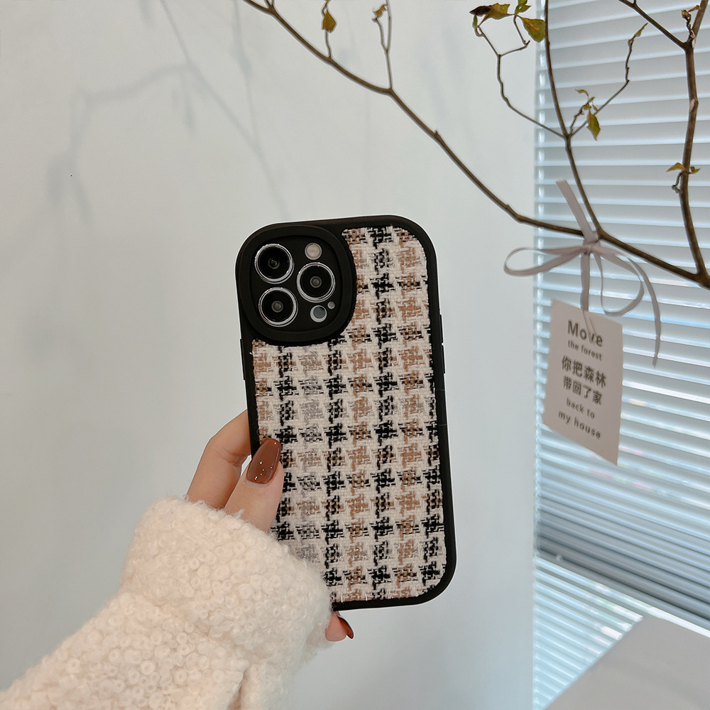 Luxury Phone Case Designer Knitted Houndstooth Phone Case For Apple Iphone 16/17 Pro Max Retro Style Protective Cover For Iphone 15/12/11/XS