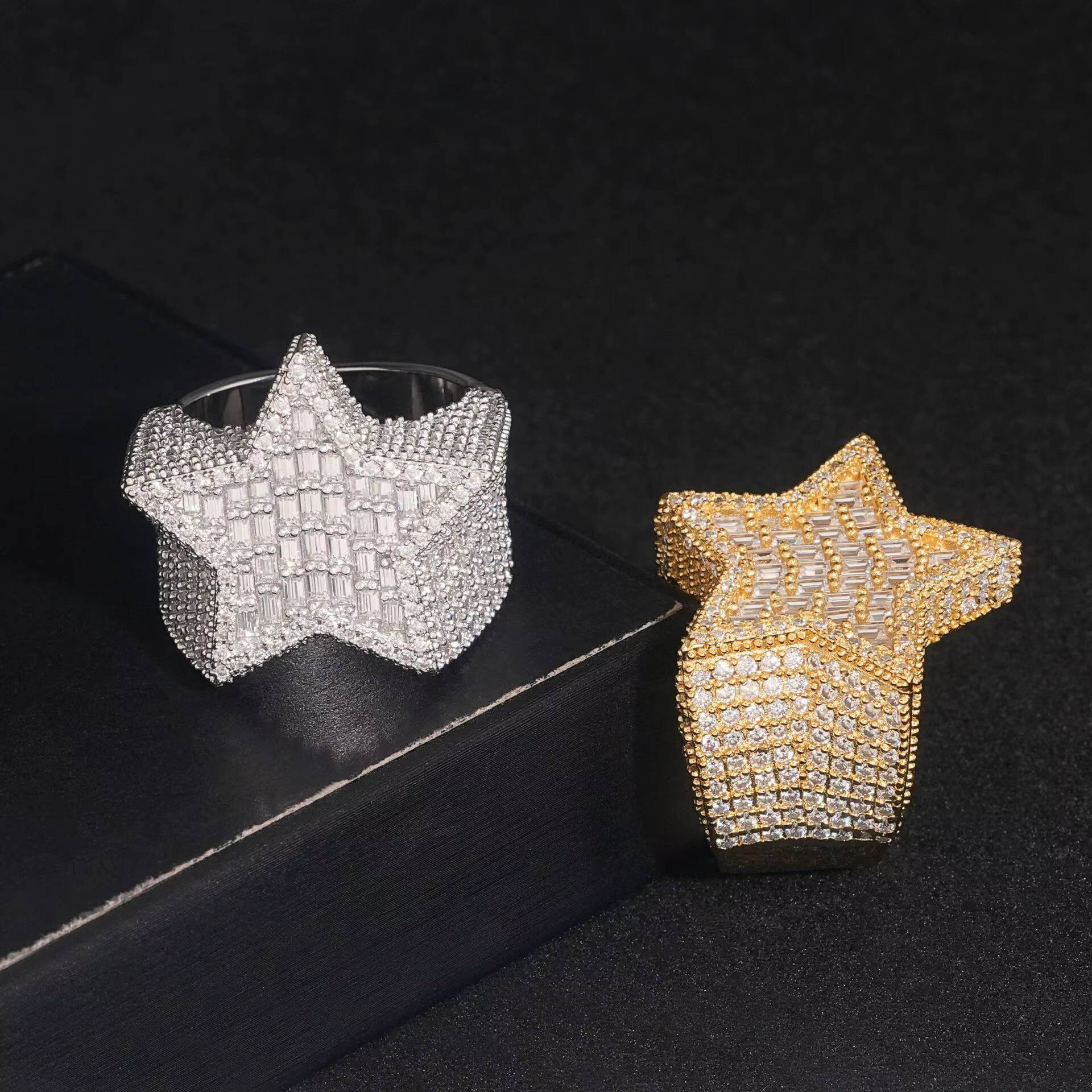 Luxury Shiny Fine Jewelry Sparkling 925 Sterling Silver VVS1 Baguette Moissanite Large Star Ring for Women