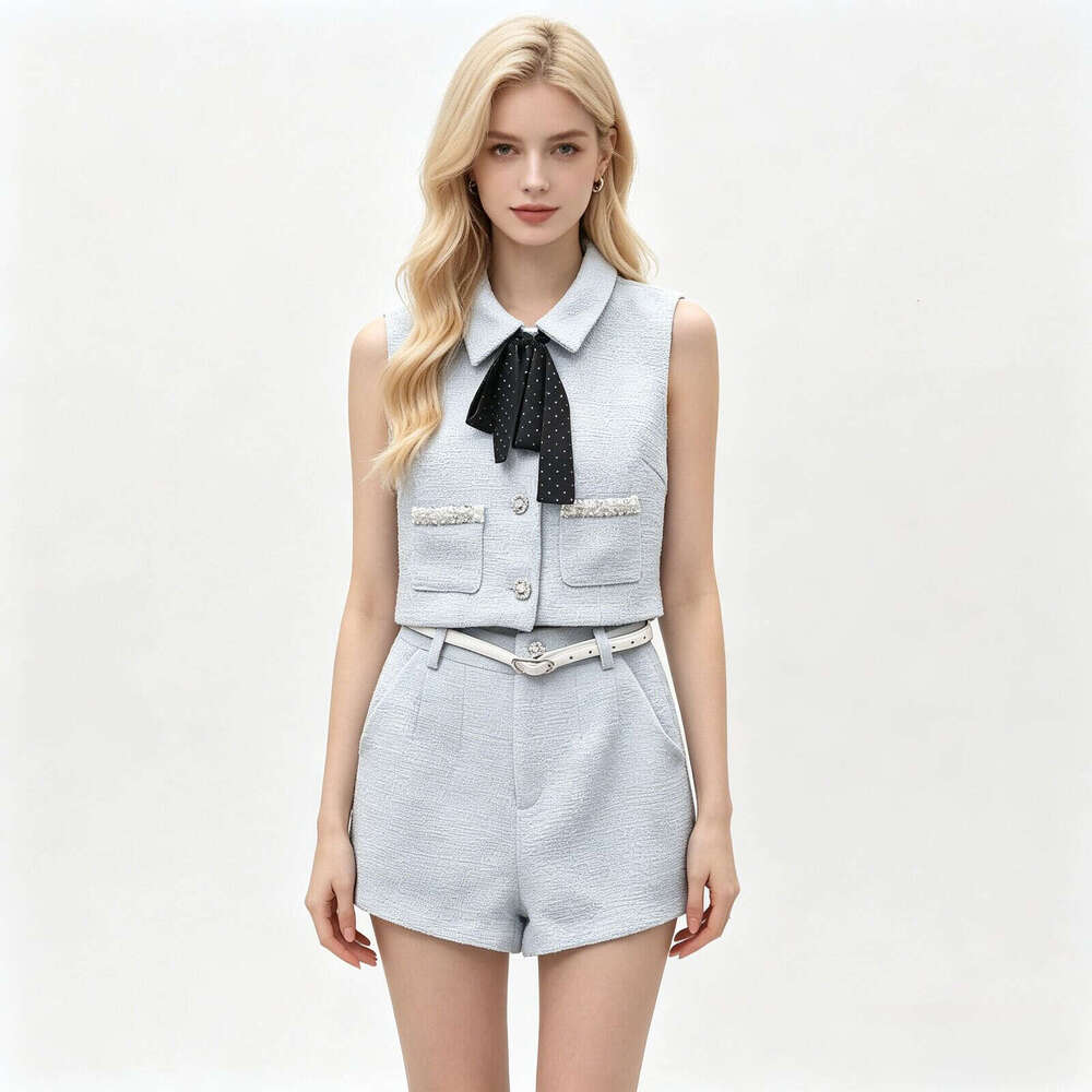 Designer's high-end women's clothing spring k30 new style French youth vest A-line shorts sweet beauty style set