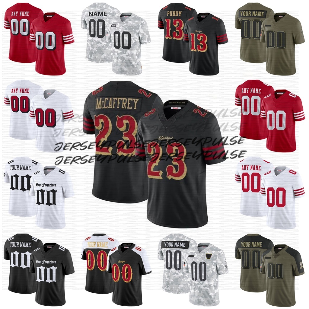 San Franciscocity 49erss Jesrey Brock Purdy Christian McCaffrey George Kittle Football Jersey Nick Bosa Warner Montana Pearsall Faithful