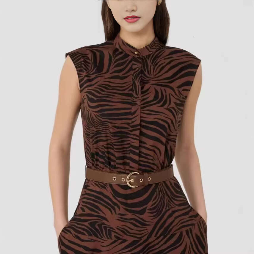 2026 k30 Spring and Summer New Printed Women's Dress, Designer Cotton A-line Stand up Collar Sleeveless Dress