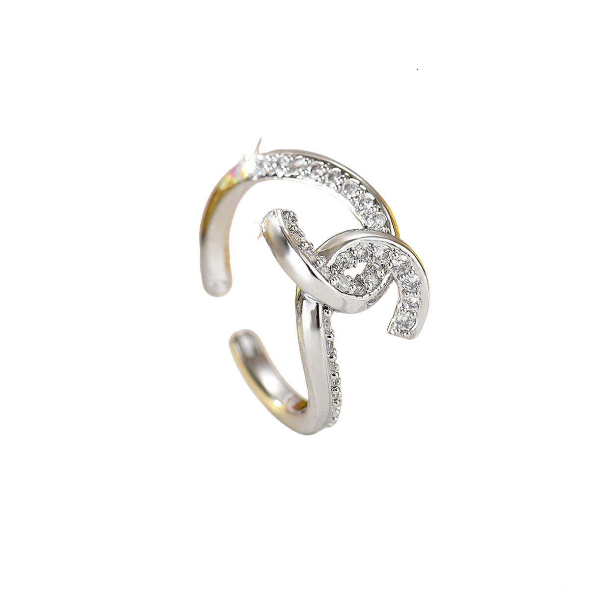 designer necklace jewelry Women Ring Double C Design with Zircon Inlay Adjustable Open Ring Versatile Index Finger Ring High quality accessories