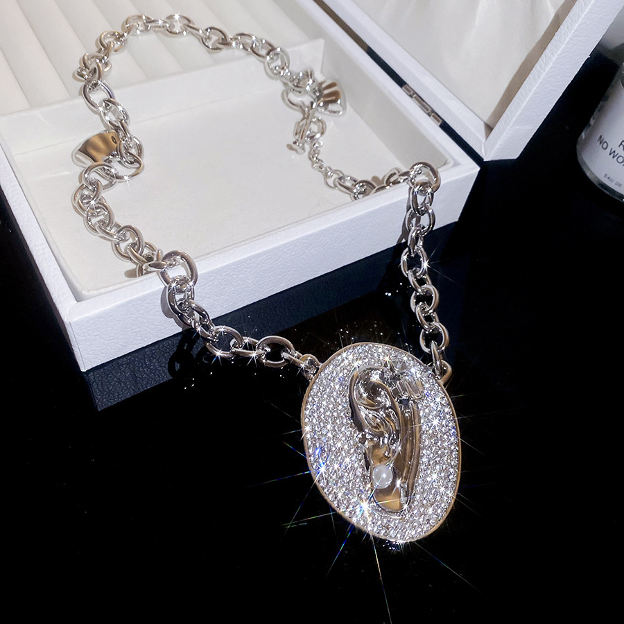 European American vintage style statement necklace pearl ear pendants, exaggerated and fashionable with a high-end feel, clavicle chain pendant access - view 6