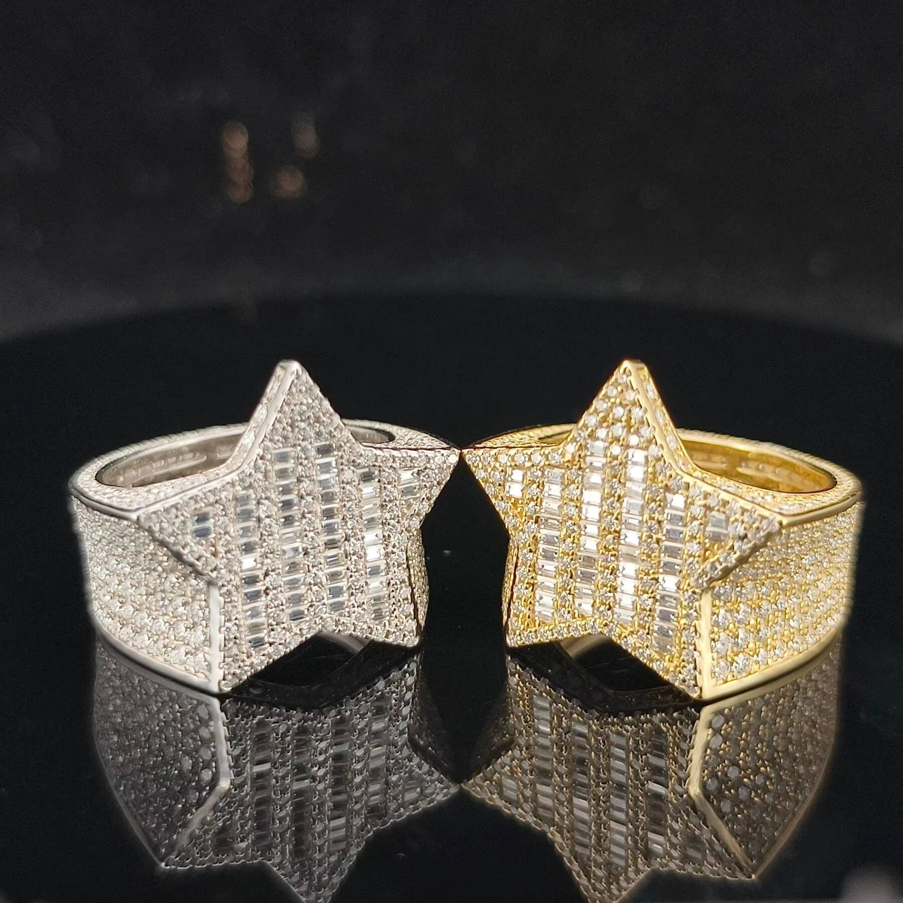 2025 Star Hip Hop Full Melee Moissanite Rings S925 White Yellow Gold Plated Mens GRA Certificate Ring