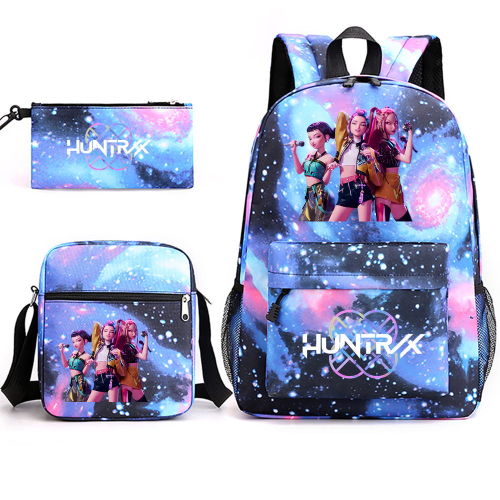 Kpop Hunters Demon Slayer Printed Student Backpack Shoulder Bag Pencil Case Three-Piece Set