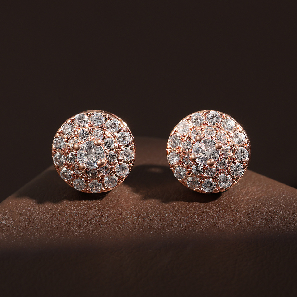 Full diamond micro-set round earrings. Best-selling custom design. Women's hip-hop earrings for Europe and America. Amazon's best-selling ea