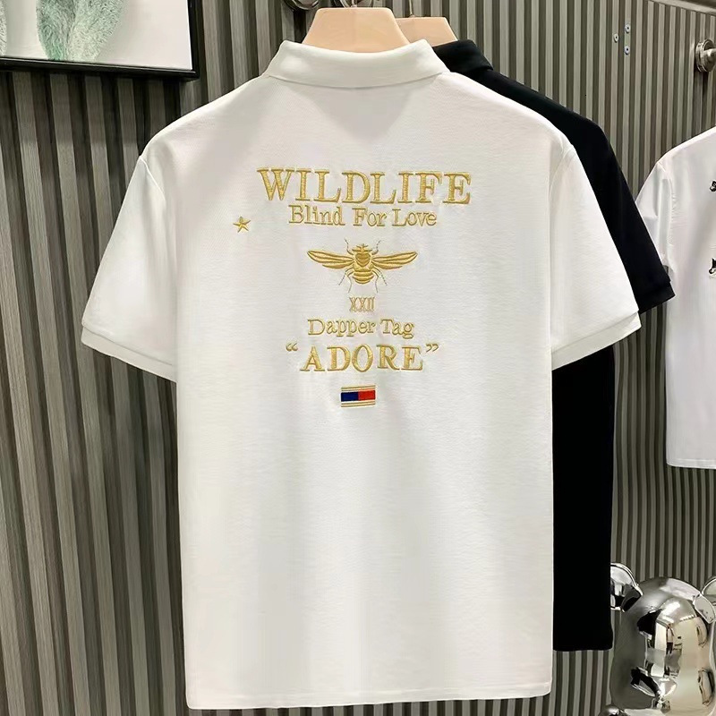 Designer Polo Shirt Mens Silky Cotton Gold Bee Embroidered Business Casual Short Sleeve Top For Summer Daily Work Fashion In Black White Plus Sizes