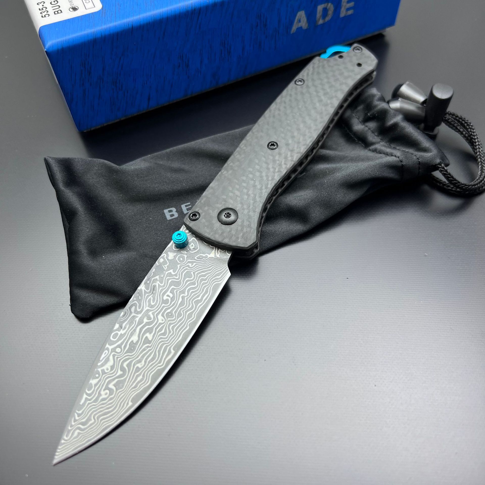 BM 535 Folding Tactical Knife Damascus Steel Blade Bugout Knife Carbon Fiber Handle Pocket Outdoor Camping Self-defense Knives
