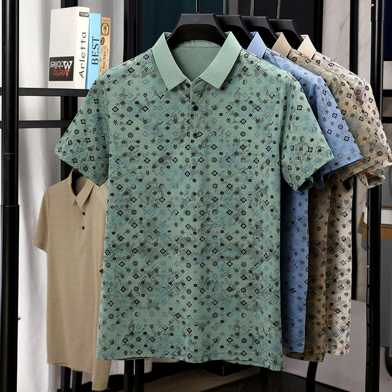 Designer Polo Shirt Mens Ice Silk All Over Print Business Casual Short Sleeve Breathable Top For Summer Daily Work Fashion In Multiple Colors