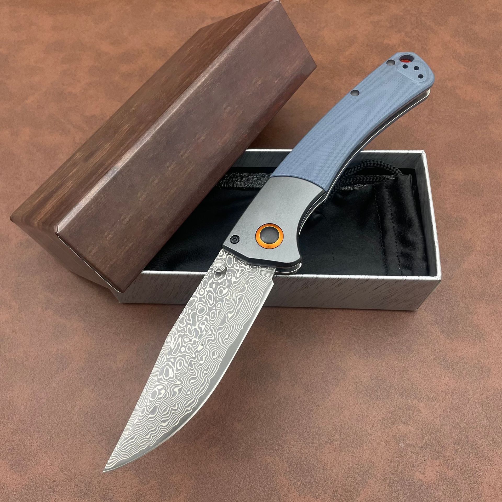 Damascus Steel Blade BM 15080 Crooked River Folding Knife Wooden / G10 Handles Outdoor Camping Pocket Knives EDC Tactical Tool