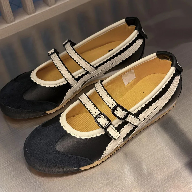 Minority Shallow Flat Ballet Shoes Black white Cross Strap Mary Janes Womens Non-slip Casual Sport Shoes Phoentin FT4286 260427