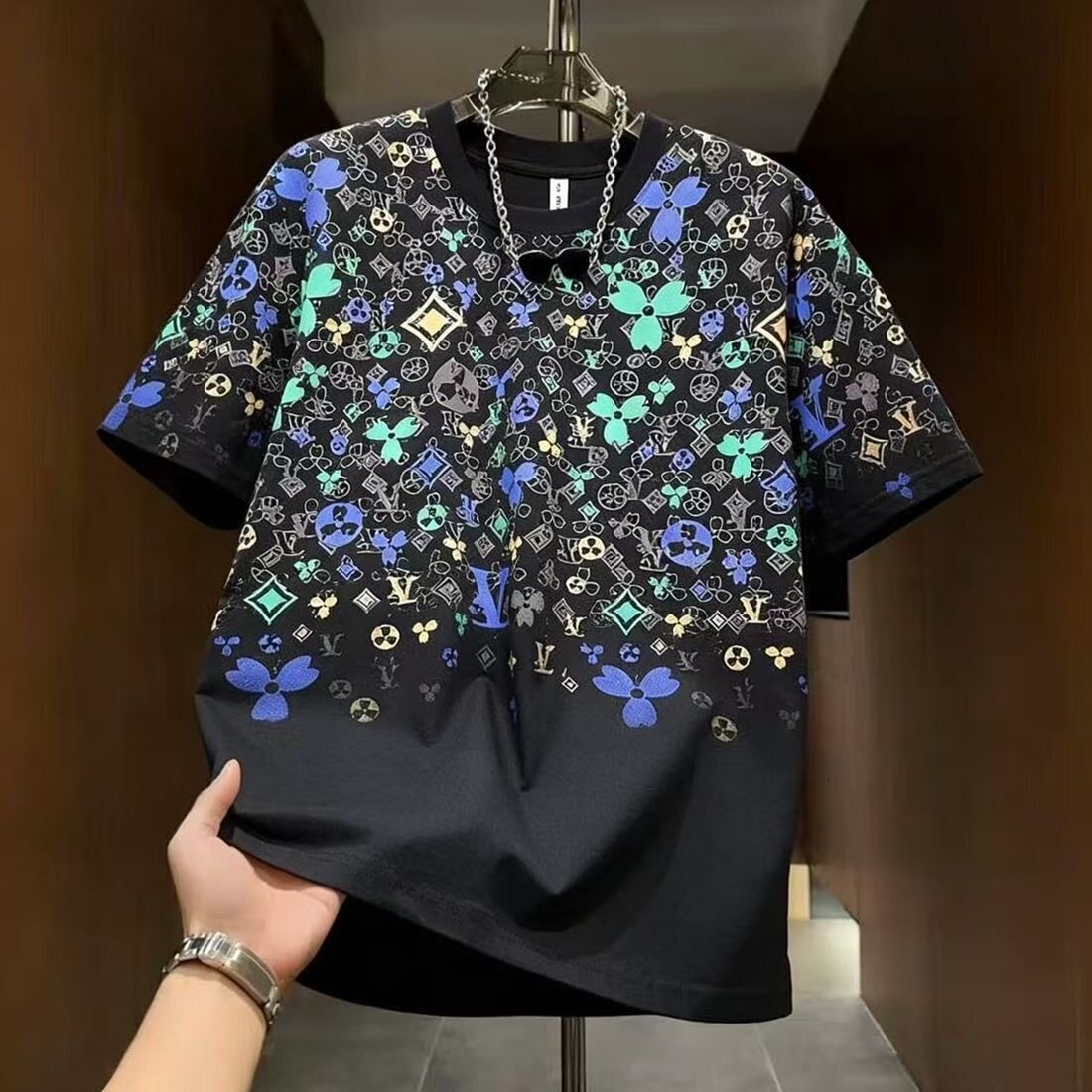 Summer New Designer T-shirt Light Luxury Casual Short Sleeved Mens Round Neck Slim Fit Trendy Brand High-end Letter Full Printed Short Sleeved T-shirt