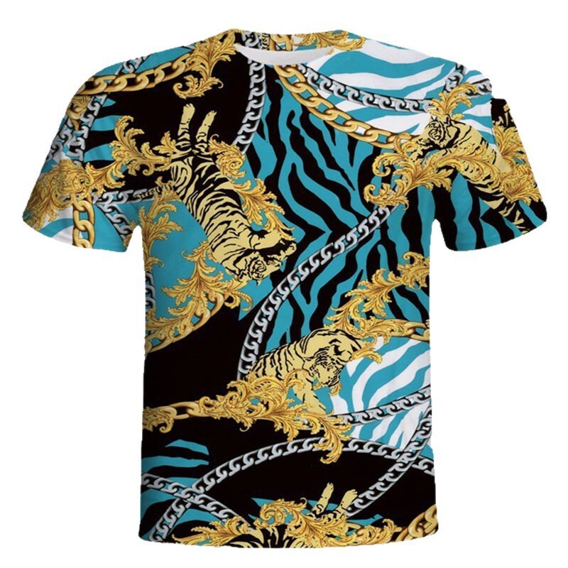Mens Designer Luxury Baroque Print T Shirt Short Sleeve Crew Neck Casual Streetwear Top Gold Black Pattern Fashion Style Summer Daily Wear Plus Size