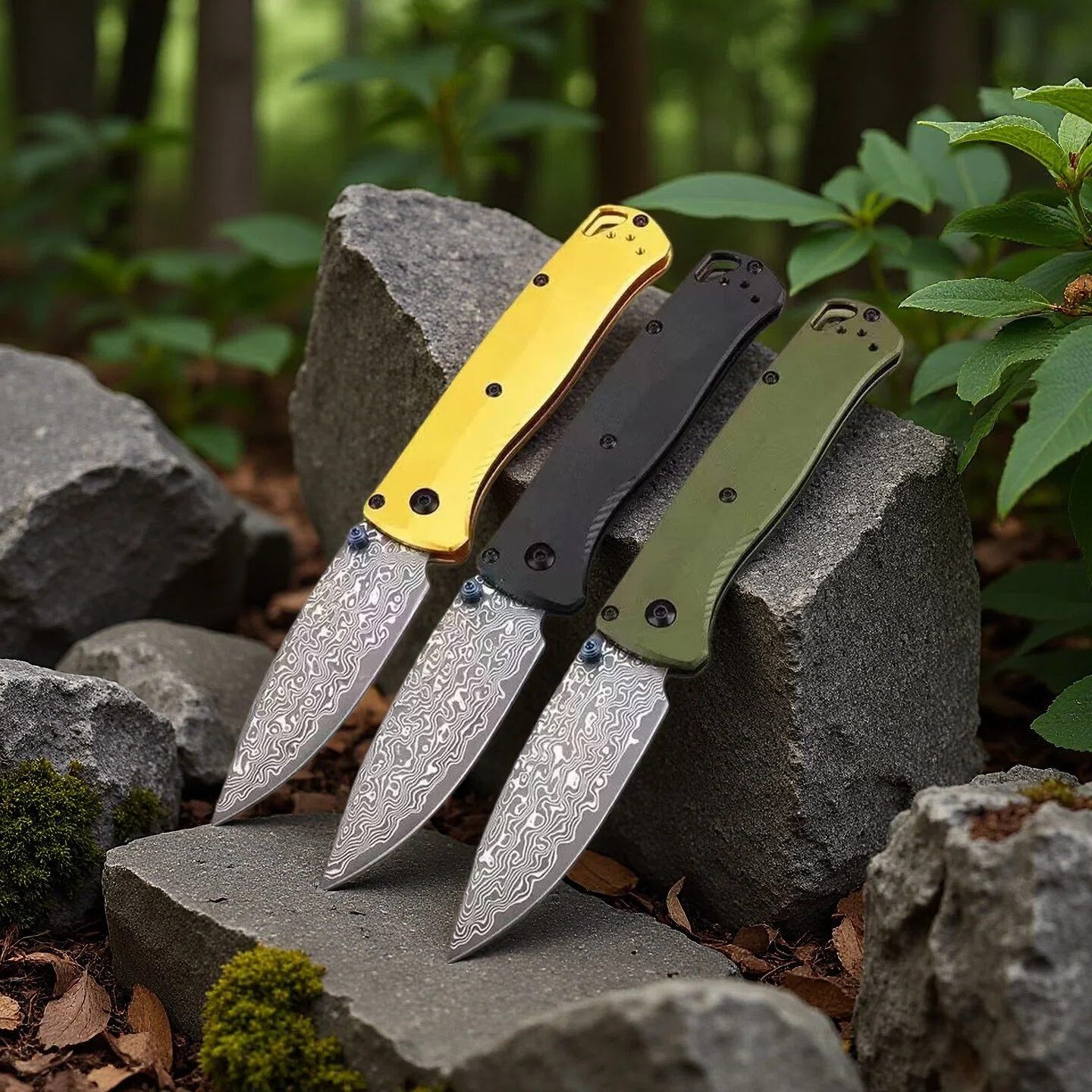 New Outdoor Camping BM533 Folding Belt Knife Damascus Knife Aluminum Handle Jungle Tactical Multi-Functional Self-Defense Tool
