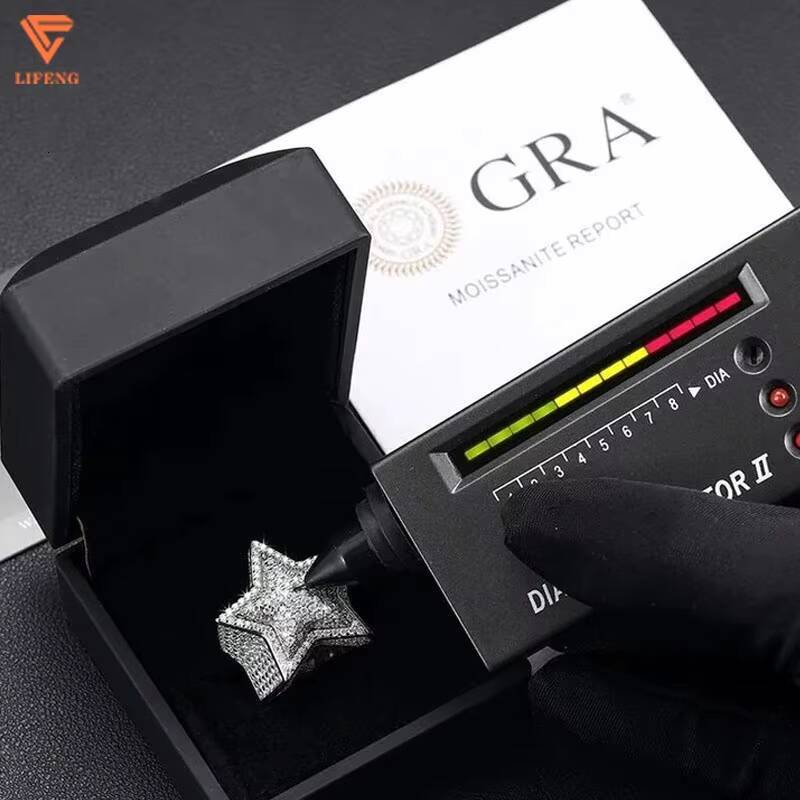 Gold Plated Luxury Diamond Men Hip Hop Finger Ring Fine Jewelry S925 Sterling Silver Full Moissanite Star Ring