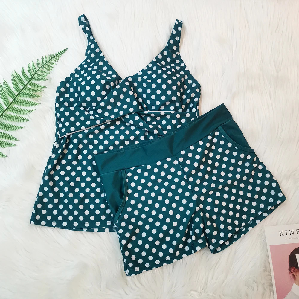 Dots Two Piece Swimsuit Conservative Swimwear Women Shorts Tankini Push Up Swimsuit Plus Size Bathing Suit Shorts Beachwear 260427