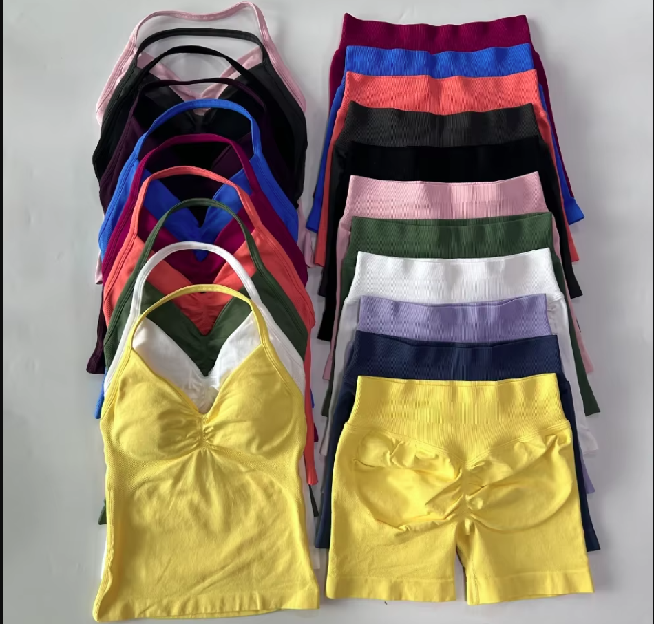 Dfyned Yoga Set Shorts legging set Women Seamless Yoga Set Fitness Clothing Scrunch Bum Gym Shorts Padded Tank Top Vest Longline Outfits Sportswear