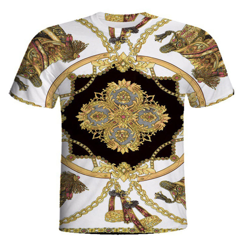 Mens Designer Luxury Baroque Print T Shirt Short Sleeve Crew Neck Casual Streetwear Top Gold Black Pattern Fashion Style Summer Daily Wear Plus Size