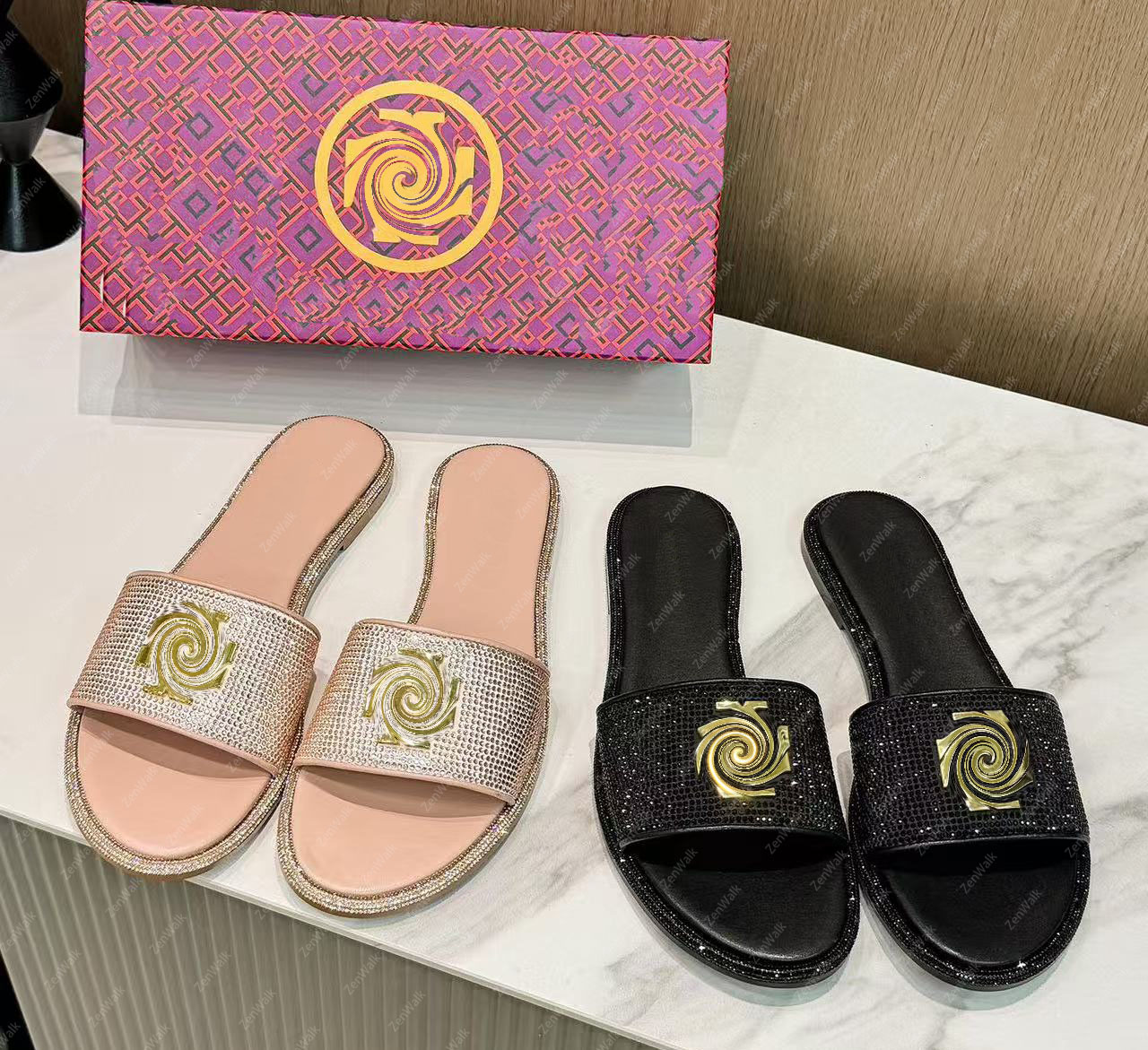 Eleanor slippers Designer sandals slipon rhinestone embellishments onestrap rubber simple solid color style fashionable versatile choice beach everyday