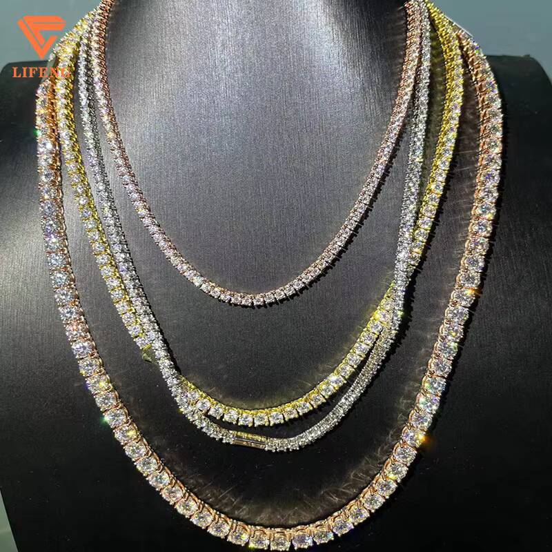 Pass Diamond Test VVS Moissanite 3-4mm Wide 925 Sterling Silver Tennis Chain Gold Hip Hop Jewelry Necklace Men Women Pearl Main